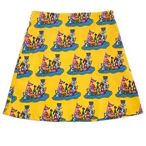 NWT NOOWORKS Dog Party Yellow Twill Mini Skirt Size Large